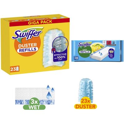 Swiffer duster trap & lock- 23 navullingen & vochtige vloerdoekjes - 3 navullingen Swiffer duster trap & lock- 23 navullingen & vochtige vloerdoekjes - 3 navullingen