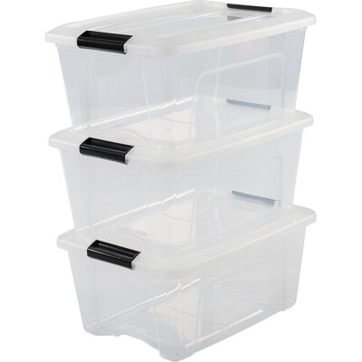 IRIS topbox opbergbox - 15l - kunststof - transparant/zwart - set van 3 IRIS topbox opbergbox - 15l - kunststof - transparant/zwart - set van 3