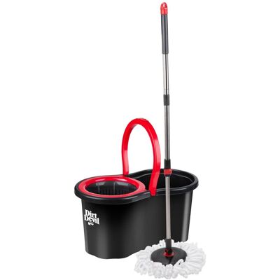 Dirt Devil dweilset spin mop set - 360 graden draaibare dweil - uittrekbare stang - roestvrijstalen handgreep - emmer met wringmand - 16 liter - zwart/rood Dirt Devil dweilset spin mop set - 360 graden draaibare dweil - uittrekbare stang - roestvrijstalen handgreep - emmer met wringmand - 16 liter - zwart/rood