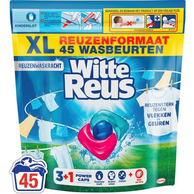 Witte Reus 3+1 power caps - wascapsules wasmiddel - witte was - 45 wasbeurten Witte Reus 3+1 power caps - wascapsules wasmiddel - witte was - 45 wasbeurten