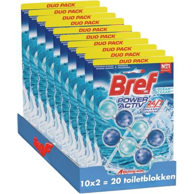 Bref - power activ - ocean - toiletblok - schoon en fris toilet - vuilbeschermer - voordeelverpakking - 10 x 2 stuks Bref - power activ - ocean - toiletblok - schoon en fris toilet - vuilbeschermer - voordeelverpakking - 10 x 2 stuks