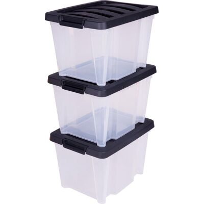 IRIS handybox opbergbox - 15l - kunststof - transparant/zwart - set van 3 IRIS handybox opbergbox - 15l - kunststof - transparant/zwart - set van 3