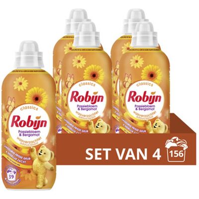 Robijn - wasverzachter - passiebloem & bergamot - 4 flessen - 156 wasbeurten - voordeelverpakking Robijn - wasverzachter - passiebloem & bergamot - 4 flessen - 156 wasbeurten - voordeelverpakking