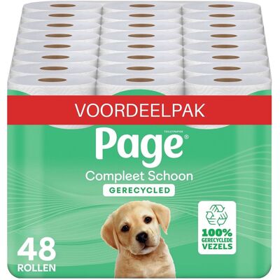 Page ® toiletpapier - compleet schoon gerecycled wc papier - 48 rollen - 100% gerecyclede vezels - voordeelverpakking Page ® toiletpapier - compleet schoon gerecycled wc papier - 48 rollen - 100% gerecyclede vezels - voordeelverpakking