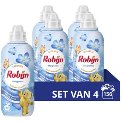 Robijn - wasverzachter - morgenfris - 4 flessen -156 wasbeurten - voordeelverpakking Robijn - wasverzachter - morgenfris - 4 flessen -156 wasbeurten - voordeelverpakking