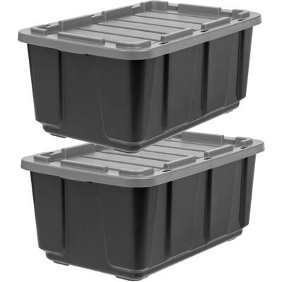 IRIS utility opbergbox - 100l - extra sterk - stapelbaar - met deksel - kunststof - zwart/grijs - set van 2 IRIS utility opbergbox - 100l - extra sterk - stapelbaar - met deksel - kunststof - zwart/grijs - set van 2
