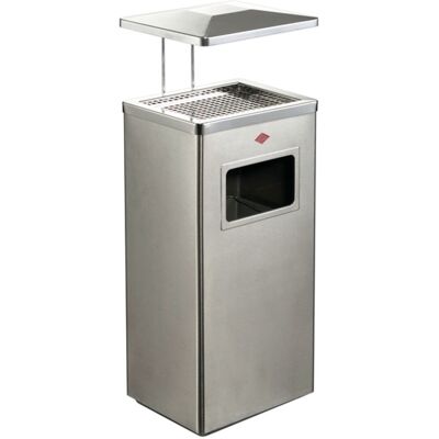 Wesco staande asbak met dak 19 liter metaal - mat rvs afvalbak met asbak staand Wesco staande asbak met dak 19 liter metaal - mat rvs afvalbak met asbak staand