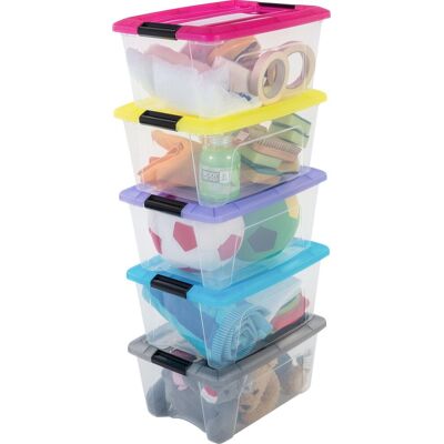 IRIS topbox opbergbox - 15l - kunststof - transparant/multicolor - set van 5 IRIS topbox opbergbox - 15l - kunststof - transparant/multicolor - set van 5