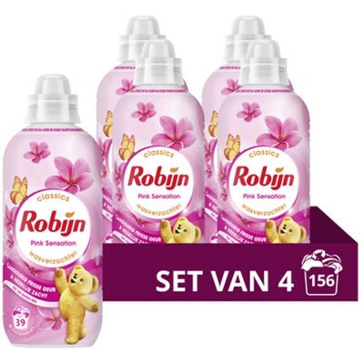 Robijn - wasverzachter - pink sensation - 4 flessen - 156 wasbeurten - voordeelverpakking Robijn - wasverzachter - pink sensation - 4 flessen - 156 wasbeurten - voordeelverpakking