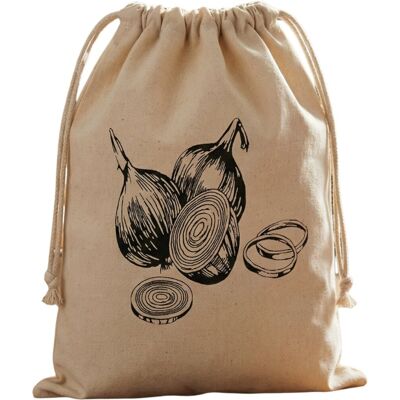 Alpina onion bag opbergzak voor uien - gemaakt van katoen - voorzien van handgreep - met printopdruk - houdt uien langer vers en fris - afmeting 32 x 32 cm - kleur beige Alpina onion bag opbergzak voor uien - gemaakt van katoen - voorzien van handgreep - met printopdruk - houdt uien langer vers en fris - afmeting 32 x 32 cm - kleur beige