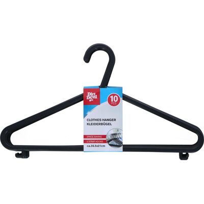 Dirt Devil kledinghangers met broekstang - 10x - kunststof - zwart - 36 x 21 cm Dirt Devil kledinghangers met broekstang - 10x - kunststof - zwart - 36 x 21 cm