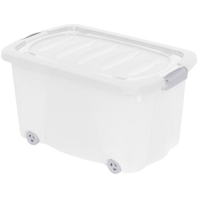 Storage Solutions opberg box/doos met wieltjes - kunststof - 60 x 39 x 32 cm - met deksel - opruimen - organiseren Storage Solutions opberg box/doos met wieltjes - kunststof - 60 x 39 x 32 cm - met deksel - opruimen - organiseren