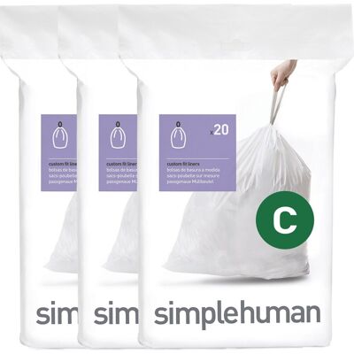 Simplehuman code c afvalzakken - 12 liter - 60 stuks - met trekband - wit Simplehuman code c afvalzakken - 12 liter - 60 stuks - met trekband - wit