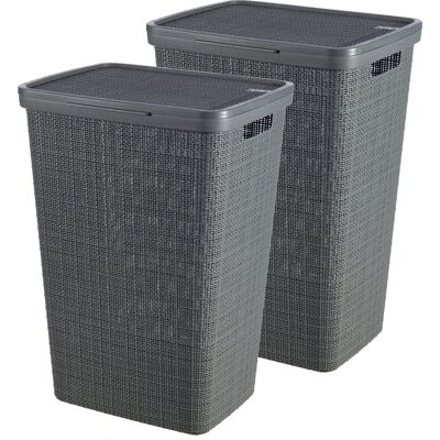 Curver jute wasmand met deksel - 58 liter - 2 stuks - donkergrijs Curver jute wasmand met deksel - 58 liter - 2 stuks - donkergrijs