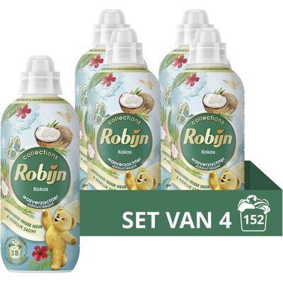 Robijn wasverzachter - kokos - 4 flessen - 156 wasbeurten - voordeelverpakking Robijn wasverzachter - kokos - 4 flessen - 156 wasbeurten - voordeelverpakking