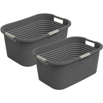 Rotho country wasmand - set van 2 - 40 ltr - antraciet Rotho country wasmand - set van 2 - 40 ltr - antraciet