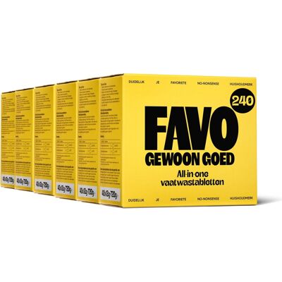 Favo Gewoon Goed Favo vaatwastabletten all-in-one - 6 x 40 capsules = 240 stuks - extra schoon & extra glans - voordeelverpakking Favo Gewoon Goed Favo vaatwastabletten all-in-one - 6 x 40 capsules = 240 stuks - extra schoon & extra glans - voordeelverpakking