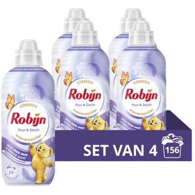 Robijn wasverzachter - puur & zacht - 4 flessen -156 wasbeurten - voordeelverpakking Robijn wasverzachter - puur & zacht - 4 flessen -156 wasbeurten - voordeelverpakking