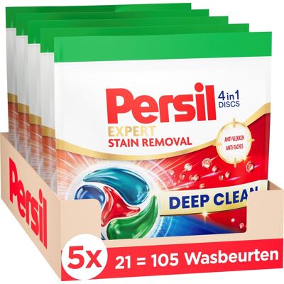 Persil discs stain - wasmiddelcapsules - 4-in-1 discs - voor alle kleuren was - tegen vlekken - krachtige vlekverwijdering - 5 x 21 wasbeurten Persil discs stain - wasmiddelcapsules - 4-in-1 discs - voor alle kleuren was - tegen vlekken - krachtige vlekverwijdering - 5 x 21 wasbeurten