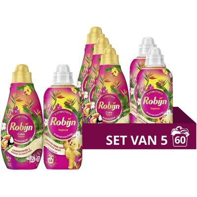 Robijn perfect match wasmiddel en wasverzachter pakket - tropical - 5 stuks - 60 wasbeurten Robijn perfect match wasmiddel en wasverzachter pakket - tropical - 5 stuks - 60 wasbeurten
