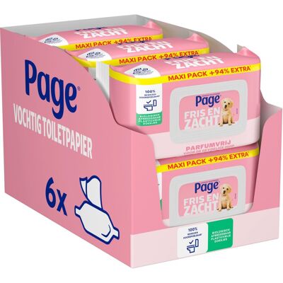 Page ® vochtig toiletpapier - fris en zacht (sensitive) maxi - parfumvrij - 444 velletjes - 6 x 74 stuks Page ® vochtig toiletpapier - fris en zacht (sensitive) maxi - parfumvrij - 444 velletjes - 6 x 74 stuks