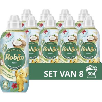 Robijn - wasverzachter - kokos - 8 flessen - 304 wasbeurten - voordeelverpakking Robijn - wasverzachter - kokos - 8 flessen - 304 wasbeurten - voordeelverpakking
