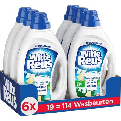 Witte Reus gel - vloeibaar wasmiddel - witte was - 6 x 19 wasbeurten - voordeelverpakking Witte Reus gel - vloeibaar wasmiddel - witte was - 6 x 19 wasbeurten - voordeelverpakking