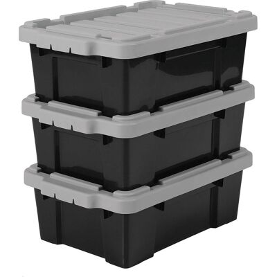 IRIS powerbox opbergbox - 12,5l - kunststof - zwart/grijs - set van 3 IRIS powerbox opbergbox - 12,5l - kunststof - zwart/grijs - set van 3