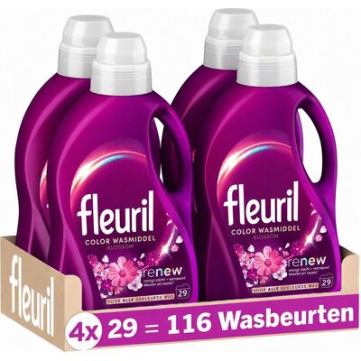 Fleuril color blossom - vloeibaar wasmiddel - gekleurde was - intense geurbeleving - 4x29 wasbeurten - voordeelverpakking Fleuril color blossom - vloeibaar wasmiddel - gekleurde was - intense geurbeleving - 4x29 wasbeurten - voordeelverpakking