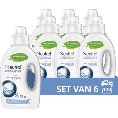 Neutral - vloeibaar wasmiddel - wit - parfumvrij - 6 flessen - 120 wasbeurten - voordeelverpakking Neutral - vloeibaar wasmiddel - wit - parfumvrij - 6 flessen - 120 wasbeurten - voordeelverpakking