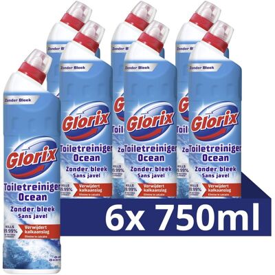 Glorix - toiletreiniger zonder bleek - ocean- 6 flessen x 750 ml - voordeelverpakking Glorix - toiletreiniger zonder bleek - ocean- 6 flessen x 750 ml - voordeelverpakking