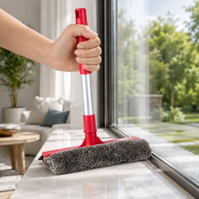 Dirt Devil autoruitenreiniger 2-in-1 - raamtrekker auto met microvezel spons auto - autoruit wisser met steel en squeegee auto - voorruit reiniger - 28 x 20 cm - rood grijs Dirt Devil autoruitenreiniger 2-in-1 - raamtrekker auto met microvezel spons auto - autoruit wisser met steel en squeegee auto - voorruit reiniger - 28 x 20 cm - rood grijs