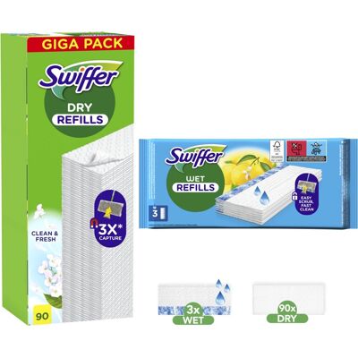 Swiffer vloerreiniger droge doekjes 90 stuks + vochtige doekjes 3 stuks Swiffer vloerreiniger droge doekjes 90 stuks + vochtige doekjes 3 stuks