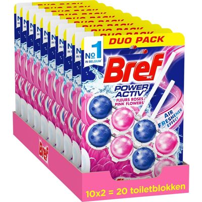 Bref - power activ - pink flowers - toiletblok - schoon en fris toilet - vuilbeschermer - voordeelverpakking - 10 x 2 stuks Bref - power activ - pink flowers - toiletblok - schoon en fris toilet - vuilbeschermer - voordeelverpakking - 10 x 2 stuks