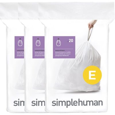 Simplehuman code e afvalzakken - 20 liter - 60 stuks - met trekband - wit Simplehuman code e afvalzakken - 20 liter - 60 stuks - met trekband - wit
