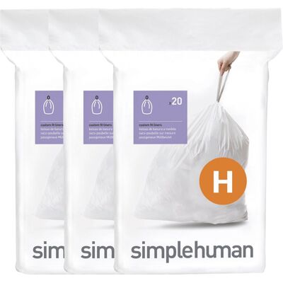 Simplehuman code h afvalzakken - 35 liter - 60 stuks - met trekband - wit Simplehuman code h afvalzakken - 35 liter - 60 stuks - met trekband - wit