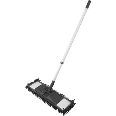 Clean Home chenille vloerwisser met telescopische steel zwart/wit Clean Home chenille vloerwisser met telescopische steel zwart/wit