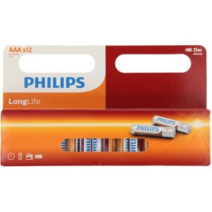 Philips LongLife Zink AAA Batterijen Pakket - 12 stuks Philips LongLife Zink AAA Batterijen Pakket - 12 stuks