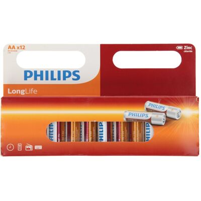 Philips longlife batterij zinc aa/r6, 12st. Philips longlife batterij zinc aa/r6, 12st.