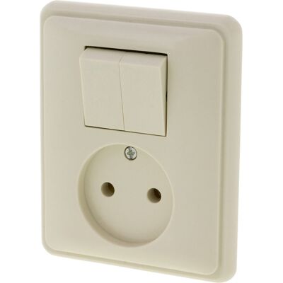 PEHA combinatie - wandcontactdoos zonder randaarde + dubbele serieschakelaar - inbouw - crème PEHA combinatie - wandcontactdoos zonder randaarde + dubbele serieschakelaar - inbouw - crème