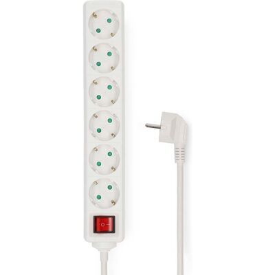 Nedis Verlengsnoer - 6 uitgangen, 3 m kabel, 3680 W, Wit Nedis Verlengsnoer - 6 uitgangen, 3 m kabel, 3680 W, Wit