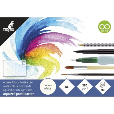 Kangaro aquarelblok - postkaarten - a6 - 15 vel - 250 grams aquarelpapier Kangaro aquarelblok - postkaarten - a6 - 15 vel - 250 grams aquarelpapier