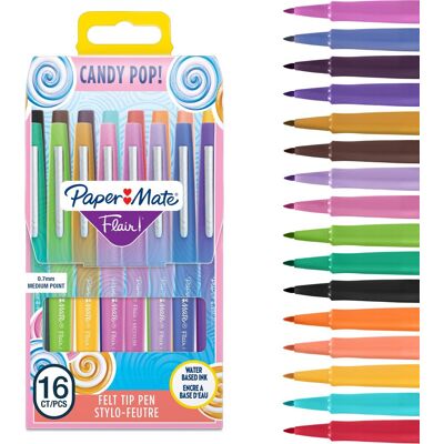 Paper Mate viltstiften medium punt (0,7 mm) candy pop en diverse kleuren 16 stuks Paper Mate viltstiften medium punt (0,7 mm) candy pop en diverse kleuren 16 stuks