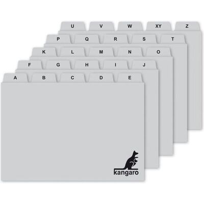 Kangaro tabkaarten 148x100/110 - pp - 250 micron - grijs - alfabet a-z - 25 delig Kangaro tabkaarten 148x100/110 - pp - 250 micron - grijs - alfabet a-z - 25 delig