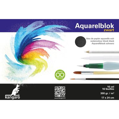Kangaro aquarelpapier - 24x17cm - 300 grams - 16 vel - zwart - zuurvrij Kangaro aquarelpapier - 24x17cm - 300 grams - 16 vel - zwart - zuurvrij