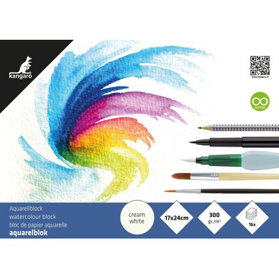 Kangaro aquarelpapier - 17x24cm - 300 grams - 16 vel - roomwit - zuurvrij Kangaro aquarelpapier - 17x24cm - 300 grams - 16 vel - roomwit - zuurvrij