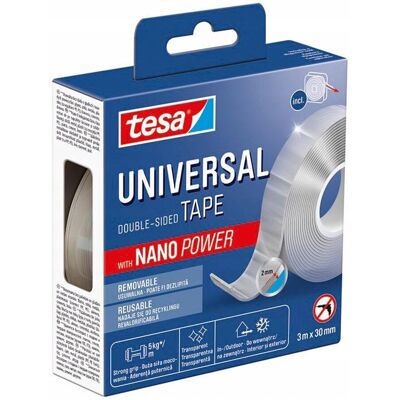 Tesa nano power dubbelzijdige montagetape 3m x 30mm - sterk & herbruikbaar Tesa nano power dubbelzijdige montagetape 3m x 30mm - sterk & herbruikbaar