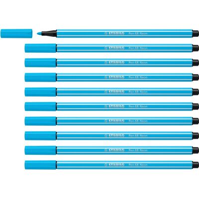 STABILO pen 68 - premium viltstift - neon blauw - doos 10 stuks STABILO pen 68 - premium viltstift - neon blauw - doos 10 stuks