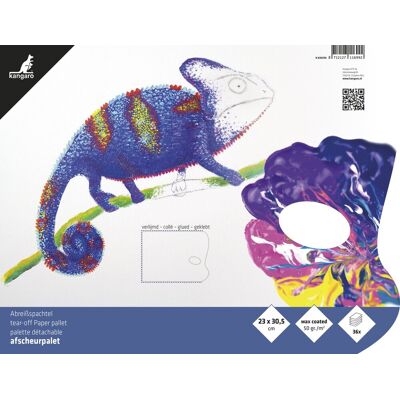 Kangaro afscheurpalet - 23x30cm - 36 vel - 50 grams met waxcoating -voor alle verven - 3-zijdig verlijmd met duimgat Kangaro afscheurpalet - 23x30cm - 36 vel - 50 grams met waxcoating -voor alle verven - 3-zijdig verlijmd met duimgat
