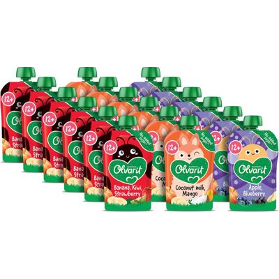 Olvarit variatiemenu knijpfruit 12+ maanden - 3 smaken - 18 x 100g Olvarit variatiemenu knijpfruit 12+ maanden - 3 smaken - 18 x 100g